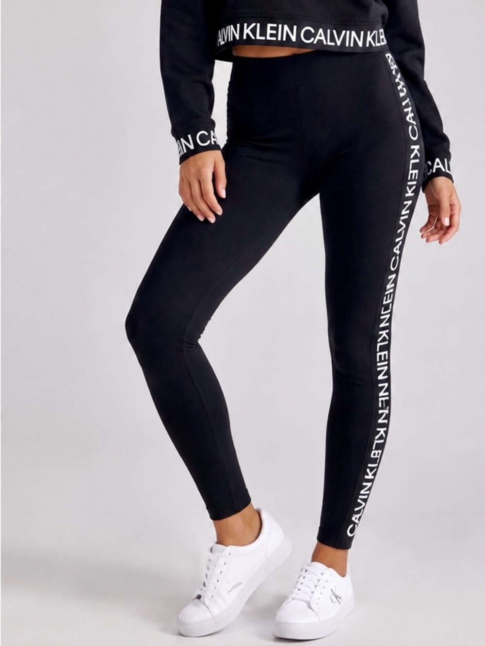 Calvin Klein Black Performance Leggings with White Side Logo